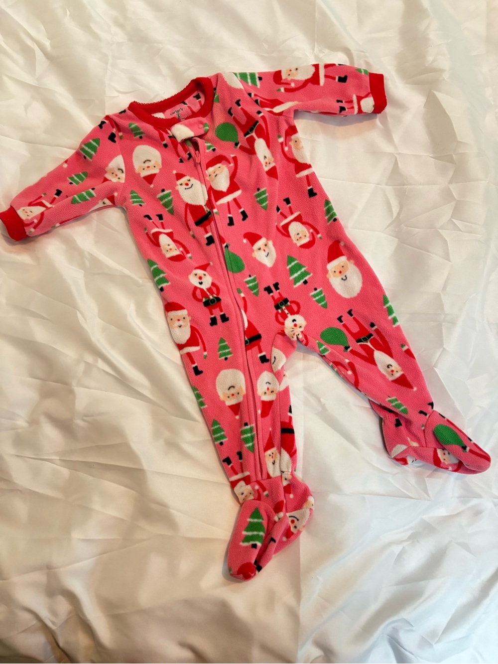 Carter's Pink Santa & Tree Footed One-Piece Pajama